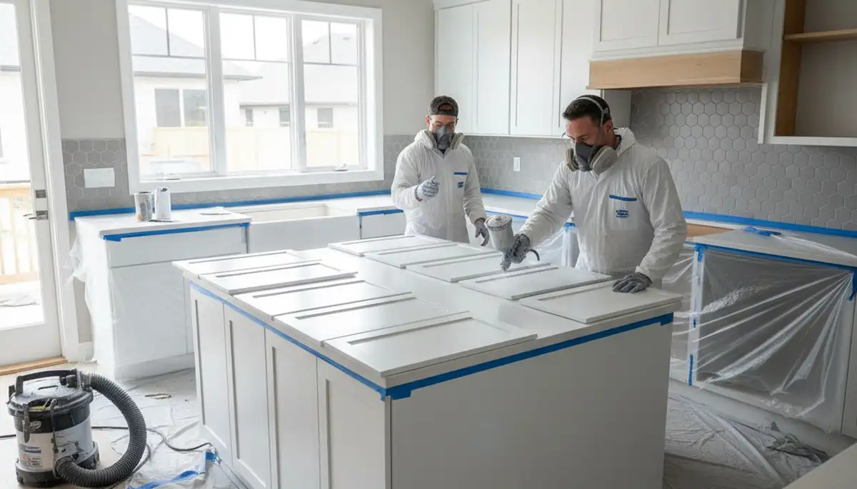 Professional cabinet painting in Harrisburg PA showcasing smooth, durable kitchen cabinet finish