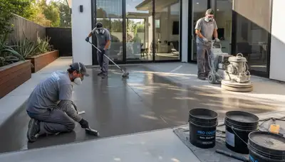 Professional concrete staining on residential floor in Harrisburg, PA by expert house painters