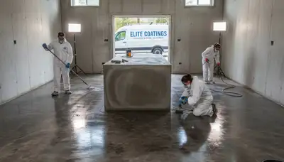 Professional concrete staining on residential garage floor in Harrisburg, PA by local painting experts