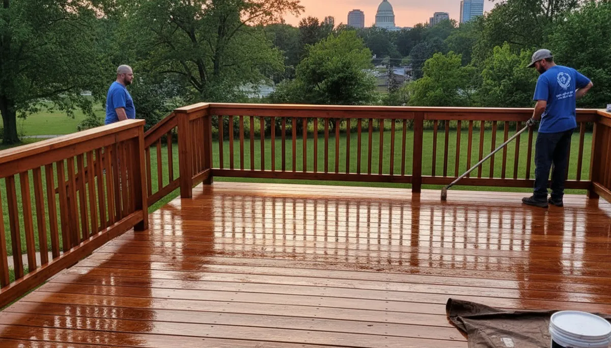 Professional deck staining in Harrisburg PA enhancing wood color and protecting outdoor decks from weather damage