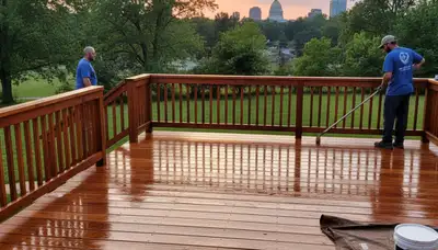 Professional deck staining in Harrisburg PA enhancing wood color and protecting outdoor decks from weather damage