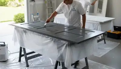 Professional door painting service in Harrisburg PA transforming home entry doors with smooth durable finish
