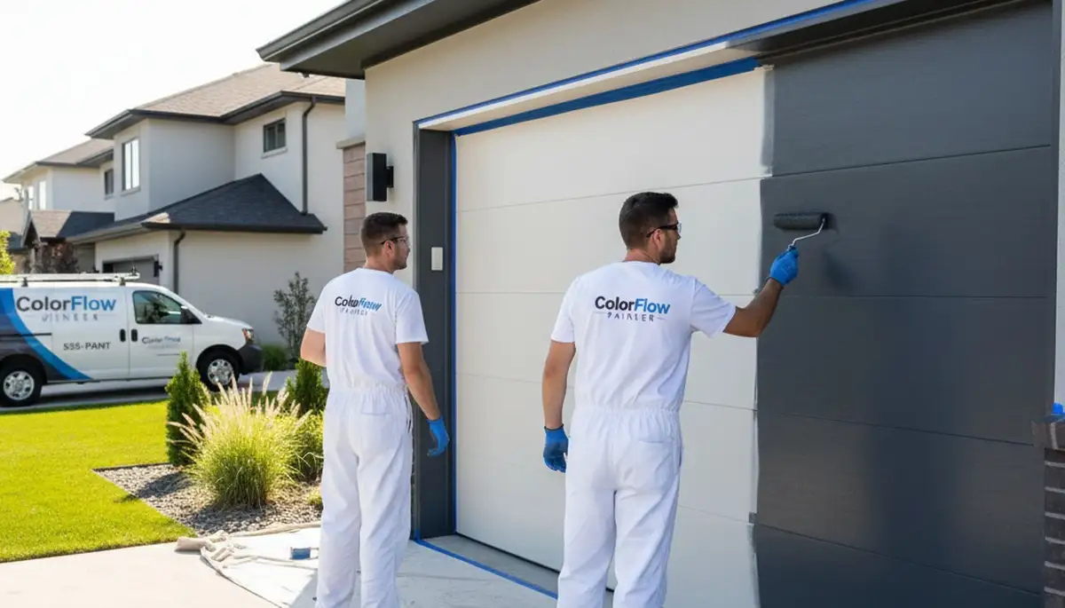 Professional garage door painting at a Harrisburg PA home enhancing curb appeal and weather protection