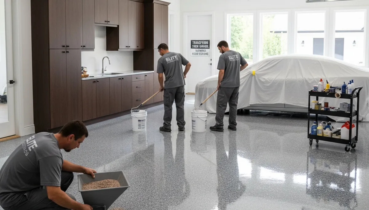 Durable epoxy garage floor coating by house painters in Harrisburg, PA for moisture-resistant finish