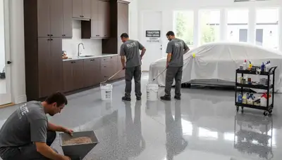 Durable epoxy garage floor coating by house painters in Harrisburg, PA for moisture-resistant finish