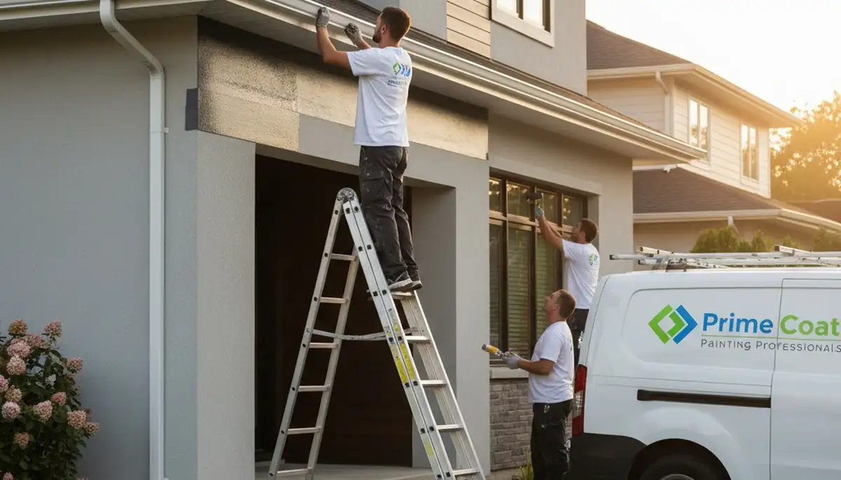Professional gutter painting on a Harrisburg PA home to protect against rust and weather damage