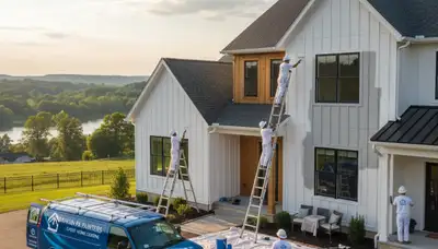 Professional house painters working on exterior home in Harrisburg PA