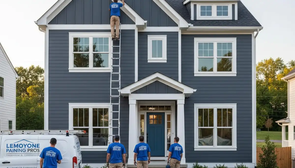 Professional house painters finishing exterior home project in Harrisburg PA