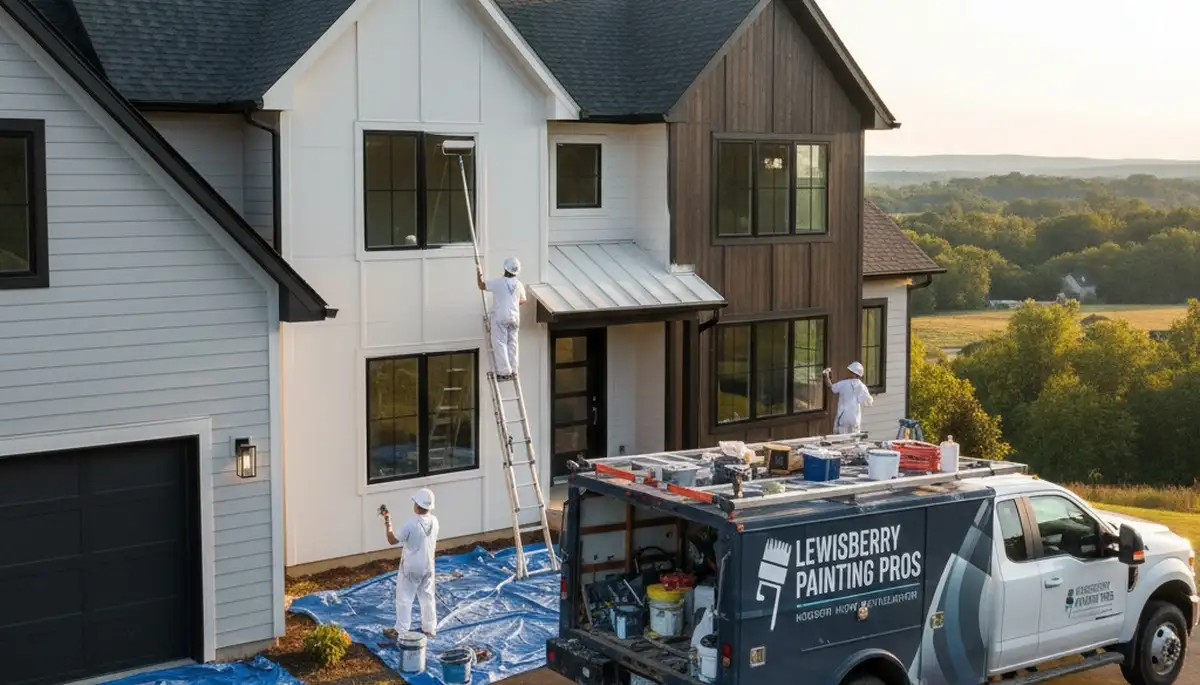 Professional house painters working on residential exterior in Harrisburg, PA