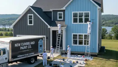 Professional house painters working on residential exterior in Harrisburg, PA