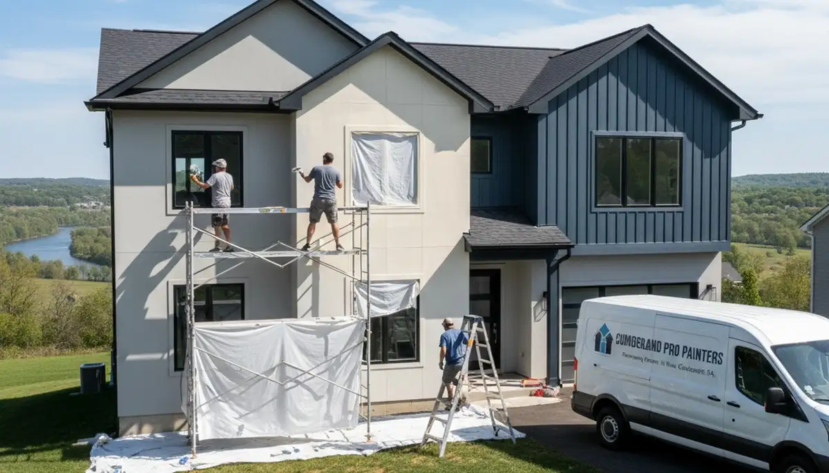 Professional house painters in Harrisburg PA applying exterior paint to a residential home