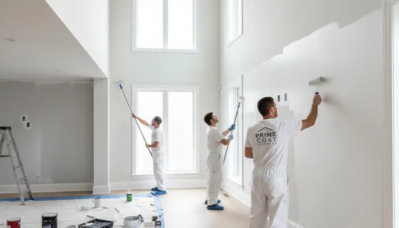 Professional interior house painters working in Harrisburg, PA living room with fresh wall colors