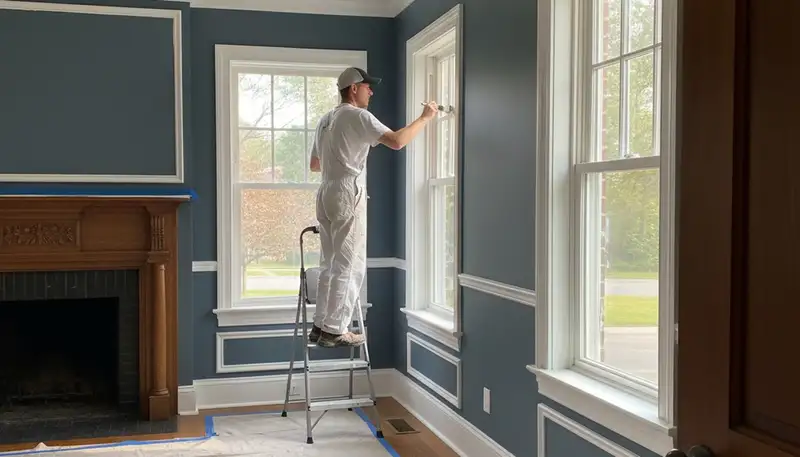 Professional interior trim painting with crisp edges in a Harrisburg, PA home by expert house painters