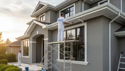 Professional trim and fascia painting on a Harrisburg, PA home exterior by expert house painters