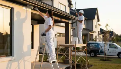 Professional trim and fascia painting on a Harrisburg PA home by expert exterior house painters