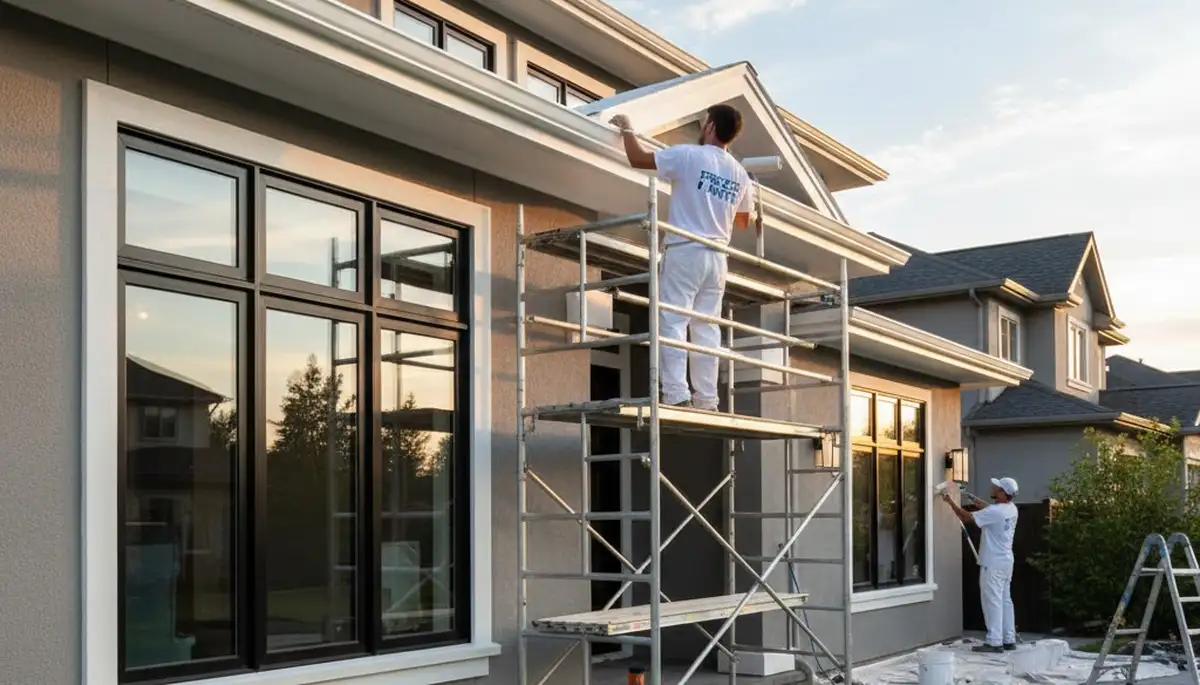 Professional trim and fascia painting on a Harrisburg PA home exterior by expert house painters