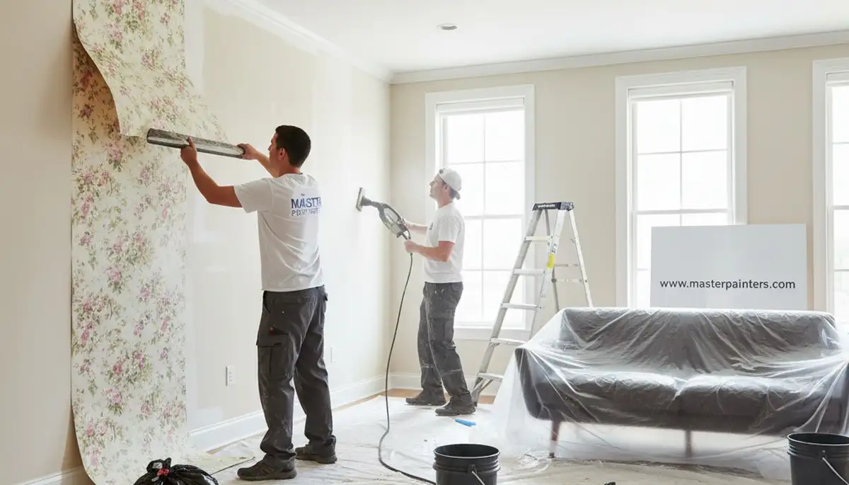Professional wallpaper removal in Harrisburg, PA home by expert painters preparing walls for painting